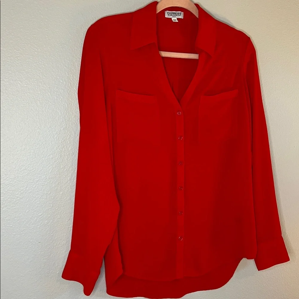 Express Vibrant Red Button-Down Shirt 🌹🔥 - Picture 4 of 6